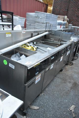 Giles EOF-24 Stainless Steel Commercial Electric Powered 3 Bay Deep Fat Fryer w/ Dumping Station on Commercial Casters. 480 Volts, 3 Phase. - Item #1222073