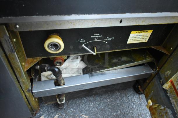 Giles EOF-24 stainless steel commercial electric 3-bay deep fat fryer with dumping station and commercial casters, 480V, 3-phase.