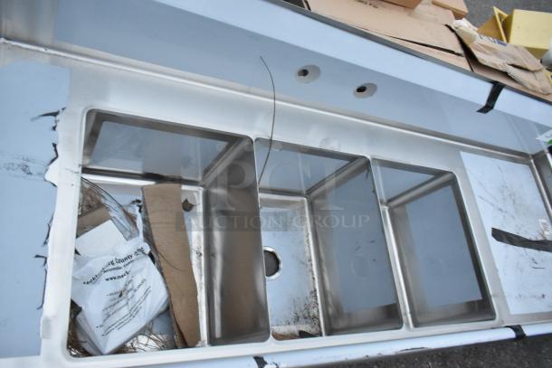 Regency 600DDTS384RT 7' soiled dish table, brand new scratch and dent, features 3-compartment sink, right drainboard, no legs.