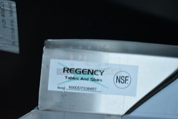 Regency 600DDTS384RT label on stainless steel surface, showing NSF certification. 