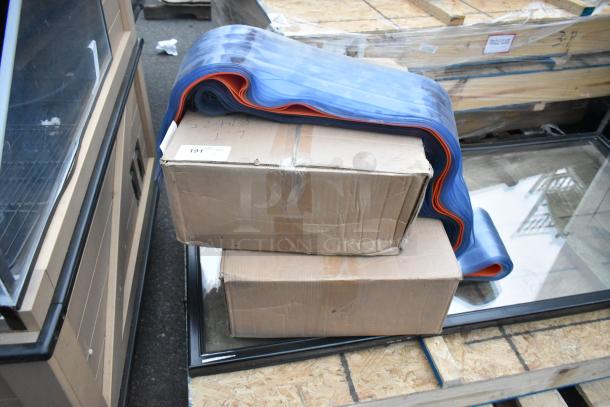 2 new 8"x.072"x150" units, scratch and dent, partially unrolled, packed in cardboard boxes; auction item 191.