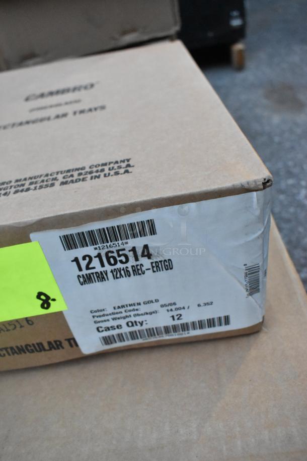 Box of Cambro 1216514 Earthen Gold Camtrays, 12" x 16 5/16", scratch and dent condition, case of 12.