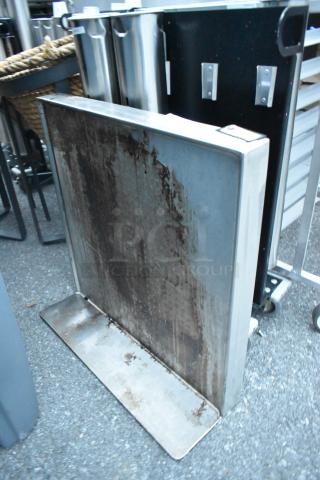 Stainless steel tabletop with visible rust and wear, rectangular, industrial style. Suitable for restoration or repurposing.