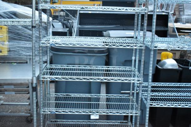 Chrome finish 6-tier wire shelving unit, sturdy construction, excellent condition, buyer required to dismantle.