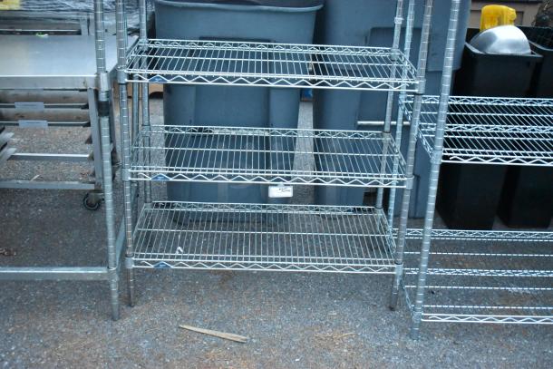 Chrome finish 6-tier wire shelving unit in good condition. Buyer must dismantle for shipping. Consider freight charges.