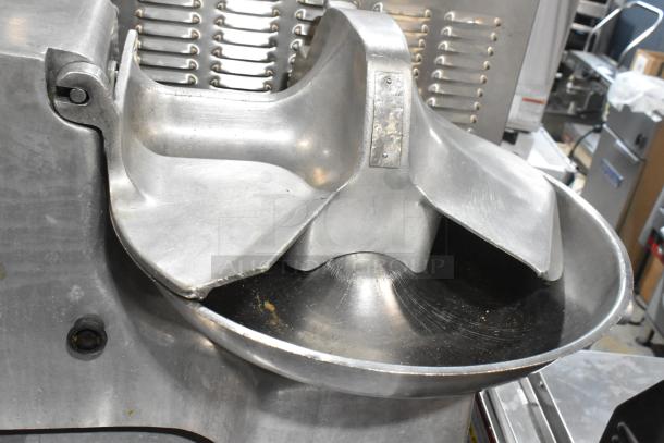 Hobart 84186 metal buffalo chopper, commercial countertop model, 115V, 1 phase, stainless steel bowl and blades, visible wear.