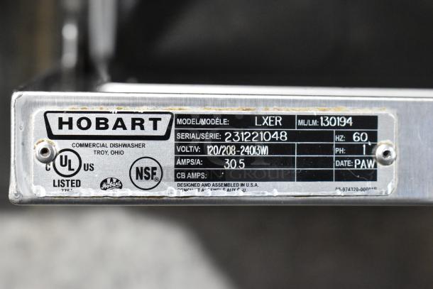 2020 Hobart LXER Advansys undercounter dishwasher, stainless steel, 120/208-240V, 1 phase, model number 130194, serial number 231221048.
