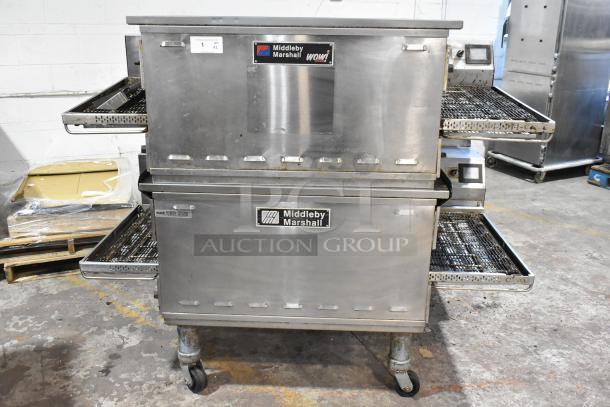 2021 Middleby Marshall PS638G stainless steel conveyor pizza ovens on casters, natural gas, 89,000 BTU, excellent condition.