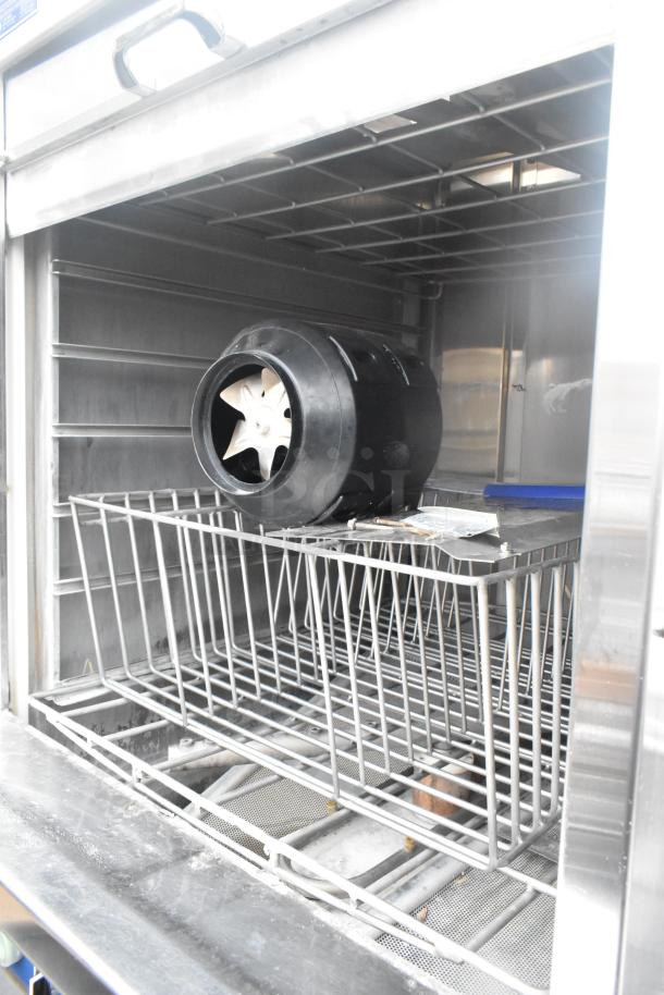 LVO FL14G Stainless Steel Pot and Pan Washer, floor style, shown open. Features wire racks, 460V, 3-phase, commercial use.