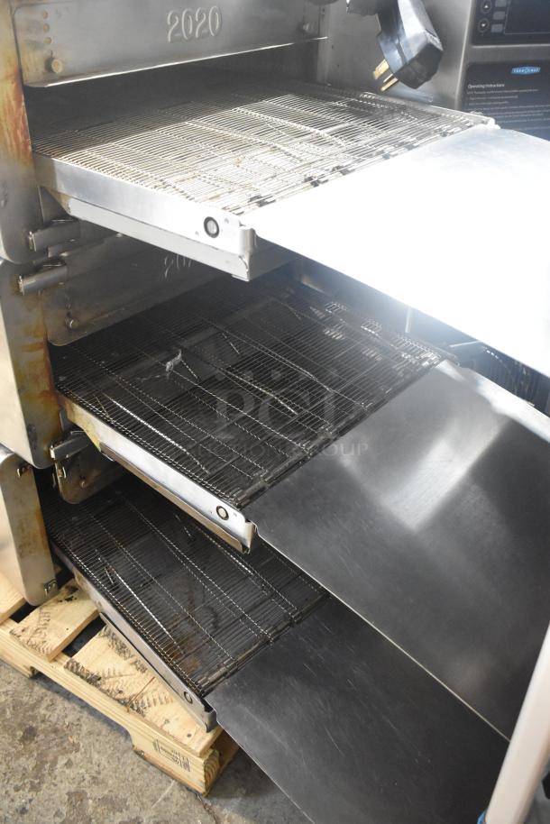 Turbochef HhC2020 conveyor oven, stainless steel, 2017 model, electric, 208/240V, 3-phase, good condition, three stacked units.