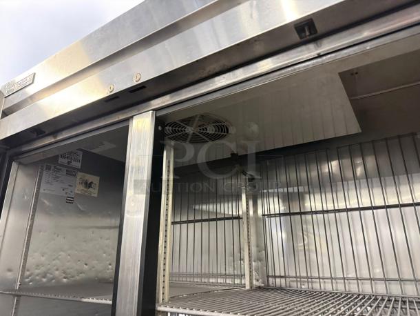 True T-49F-HC 2-Door Commercial Freezer, stainless steel, excellent condition, visible interior labeling, tested and working.
