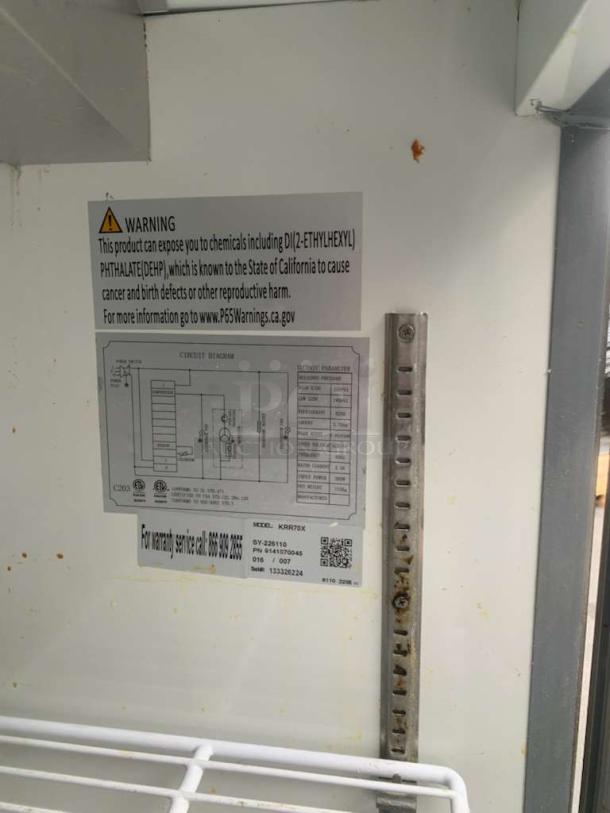 Superb condition KRR70X 70" refrigerated sandwich prep table, commercial stainless steel, fully tested, warning label visible.