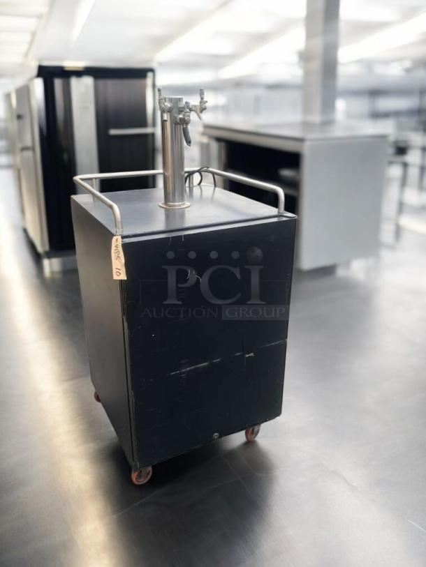 EdgeStar BR7001BL kegerator, commercial beer cooler, excellent condition, 115V, with tap system, label indicates fully tested.