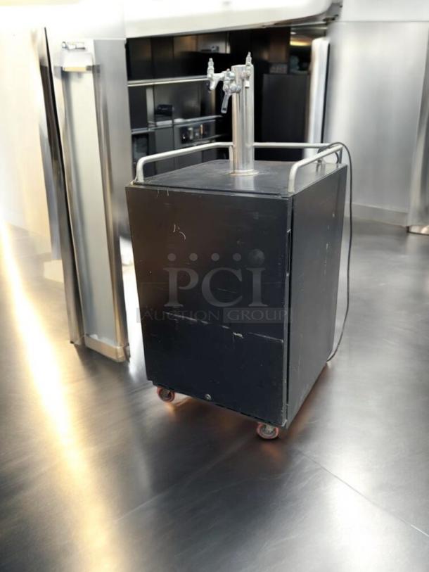 EdgeStar BR7001BL commercial kegerator in outstanding condition, features dual taps and sturdy wheels, fully tested and working.