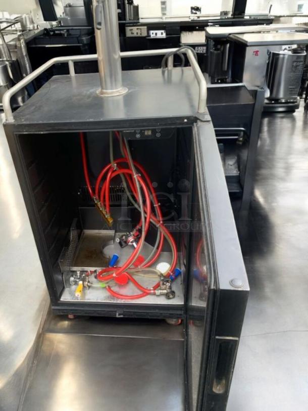 EdgeStar BR7001BL commercial kegerator in outstanding condition, featuring internal components and connections, 115V, fully tested.