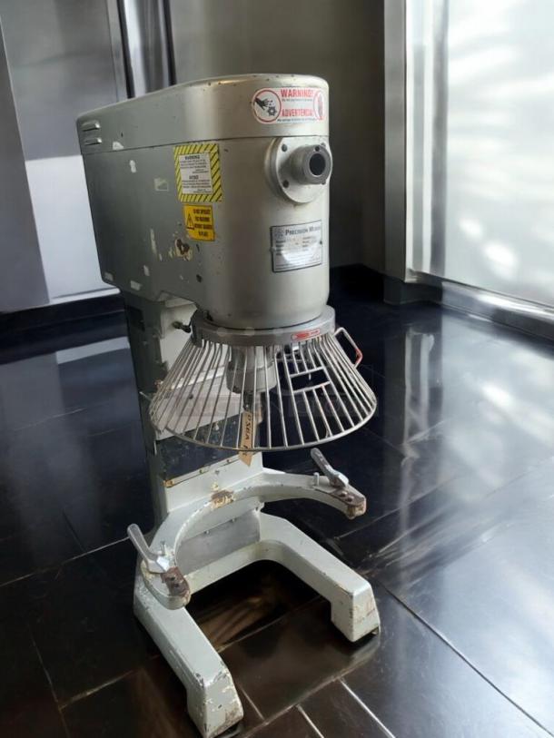 Precision Mixers HD-60, 60-Quart Commercial Dough Mixer, 220V, outstanding condition, visible warning labels, fully tested.