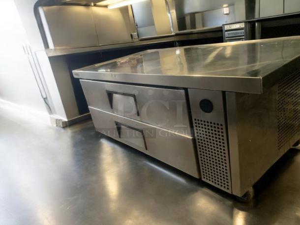 Pristine True TRCB-52-60 refrigerated chef base in stainless steel, two drawers, excellent condition, 115V, fully tested.