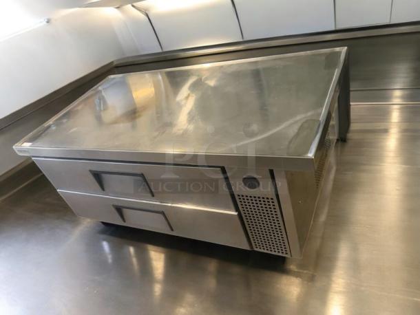 Pristine TRUE TRCB-52-60 refrigerated chef base/equipment stand, stainless steel, two drawers, 115V, fully tested, excellent condition.