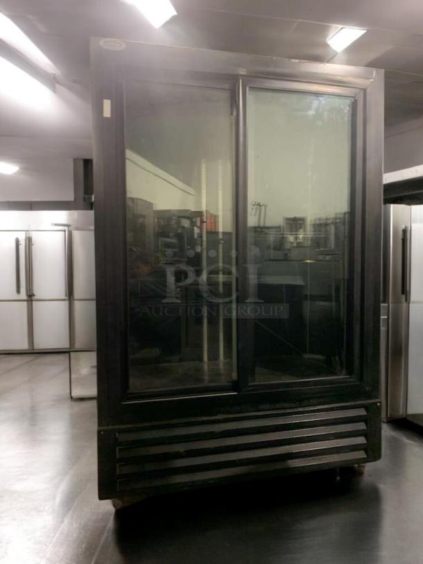 Bush Refrigeration FS52GD two-door glass display cooler, black frame, fully tested, excellent condition, 115V.