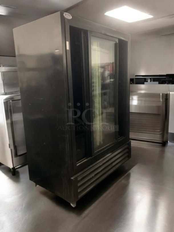 Bush Refrigeration FS52GD two-door glass display cooler in outstanding condition, tested and working, 115V, Camden NJ, USA.