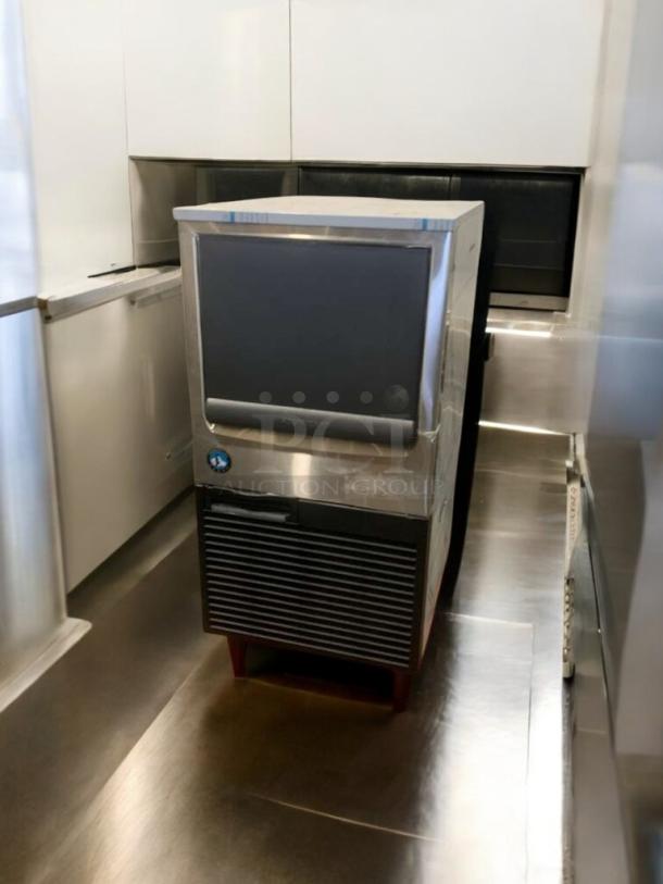 Hoshizaki KM-81BAJ undercounter ice maker in immaculate condition, 115V, fully tested, stainless steel finish.