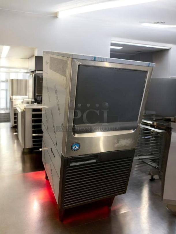 Hoshizaki KM-81BAJ undercounter ice maker in immaculate condition, 115V, fully tested and working, stainless steel exterior.