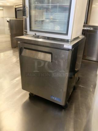 Turbo Air MUF-28 under-counter freezer, stainless steel, prime condition, 115V, fully tested, label visible on bottom.