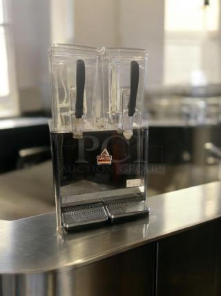 COMAI LYJ/LYP12LX2 cold drink dispenser, immaculate condition, dual containers, tested and working, 110-130V, logo on front.