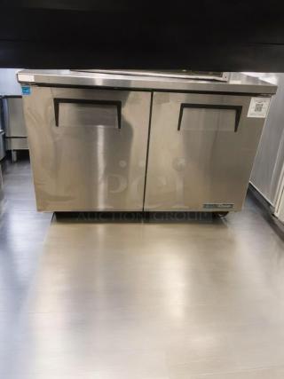 True TUC-48-HC undercounter refrigerator, stainless steel, dual doors, prime condition, fully tested, 115V, True Manufacturing USA.