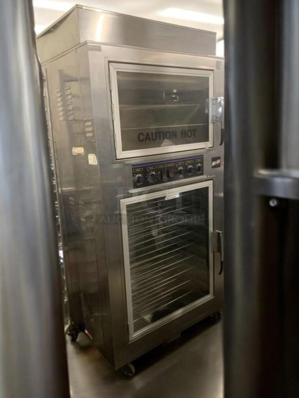 Nu-Vu Toastmaster SUB-123 electric proofer and oven combo in prime condition, 208V, stainless steel, with "Caution Hot" marking.