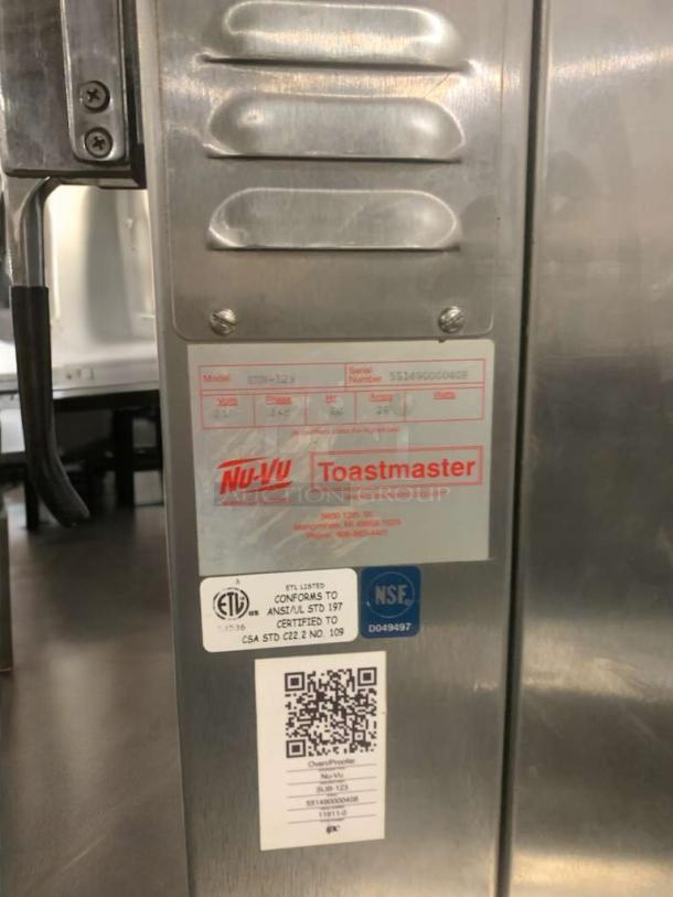 Nu-Vu/Toastmaster SUB-123 electric proofer & oven combo, 208V, prime condition, model and serial number labels visible.