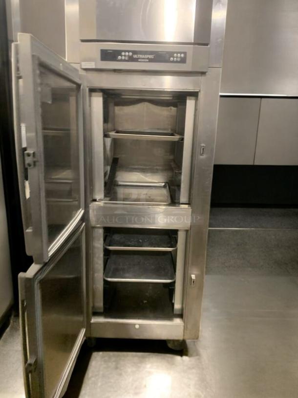 Prime Condition Victory ULTRASPEC Reach-In Freezer, Model RFS-1D-S1-EWHD-SPEC14, 115V, with open stainless steel doors.