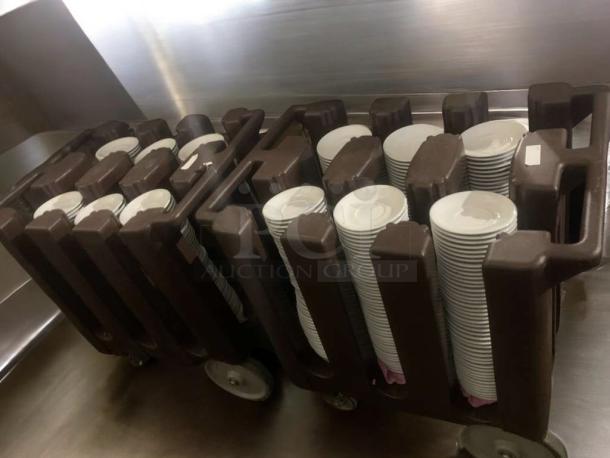 Cambro mobile plate dispenser carts, prime condition, used for organizing and transporting dishes. Fully tested, ready for service.