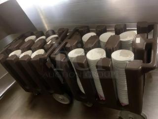 Cambro mobile plate dispenser carts, prime condition, used for organizing and transporting dishes. Fully tested, ready for service.