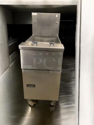 Pitco VF35 natural gas fryer in impeccable condition, 70,000 BTU capacity, fully tested and working, on casters.