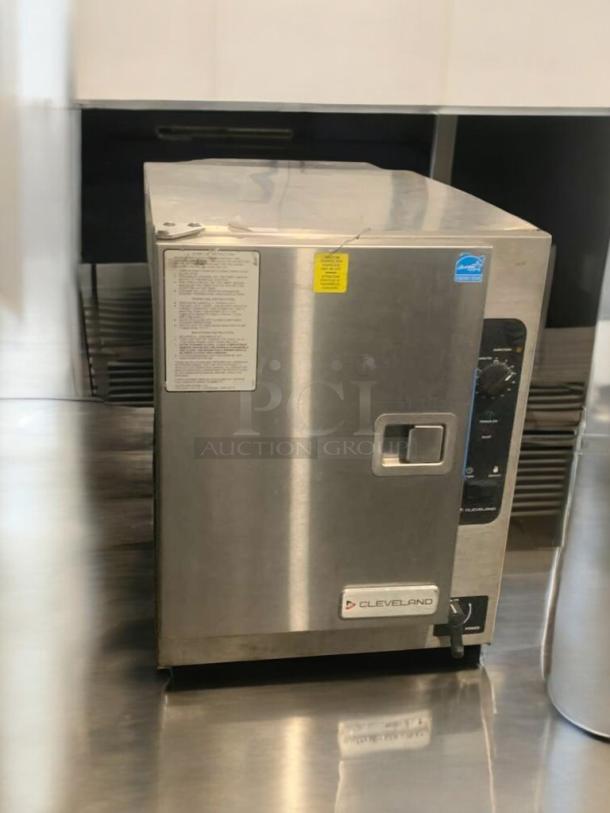 Flawless Cleveland 22CET6.1 electric countertop steamer, 208/220/240V, stainless steel, fully tested and working, clear labels.