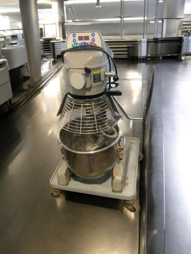 Globe SP20 20 Qt Commercial Planetary Mixer in exceptional condition, fully tested, with digital controls and safety guard.