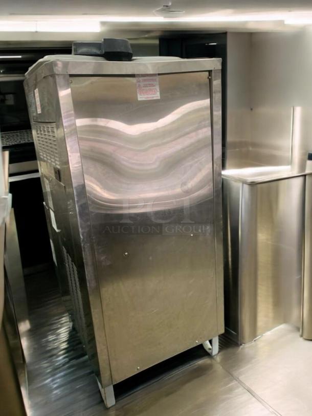 Taylor 772-63 dual soft serve ice cream machine, stainless steel, prime condition, fully tested, 460V, visible safety labels.