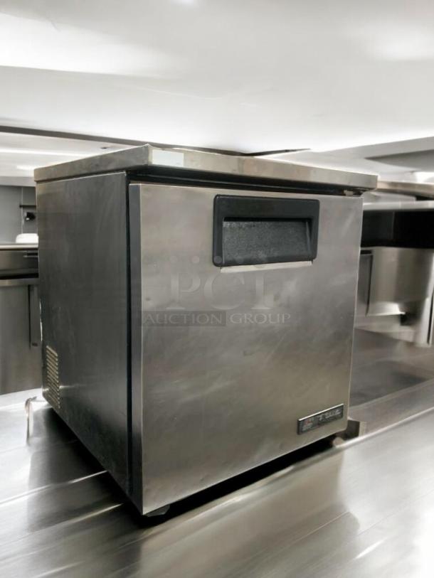 True TUC-27-LP undercounter refrigerator, superior condition, stainless steel, fully tested, 115V, True Manufacturing label.