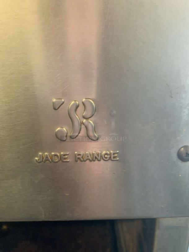Jade Range logo on stainless steel surface of commercial salamander/cheesemelter in exceptional condition, fully tested.