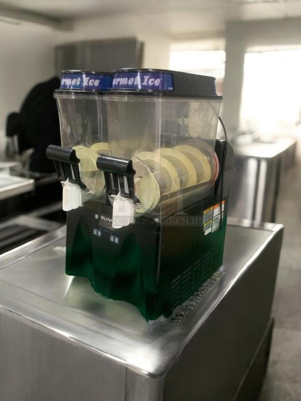 Immaculate BUNN Ultra-2 Gourmet Ice Machine, dual dispensers, fully tested, excellent condition, clear containers, visible controls.