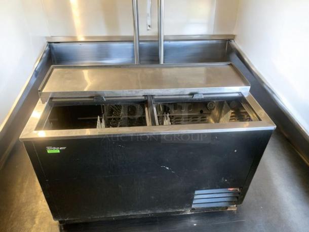 Turbo Air TBC-50SB-N6 bottle cooler, prime condition, black exterior, sliding top, 115V, fully tested, Long Beach, CA.
