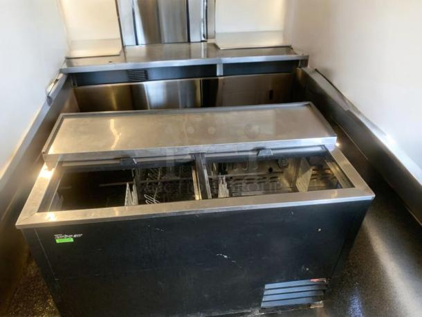 Turbo Air TBC-50SB-N6 bottle cooler, black, stainless steel top, open sliding doors, fully tested, excellent condition.