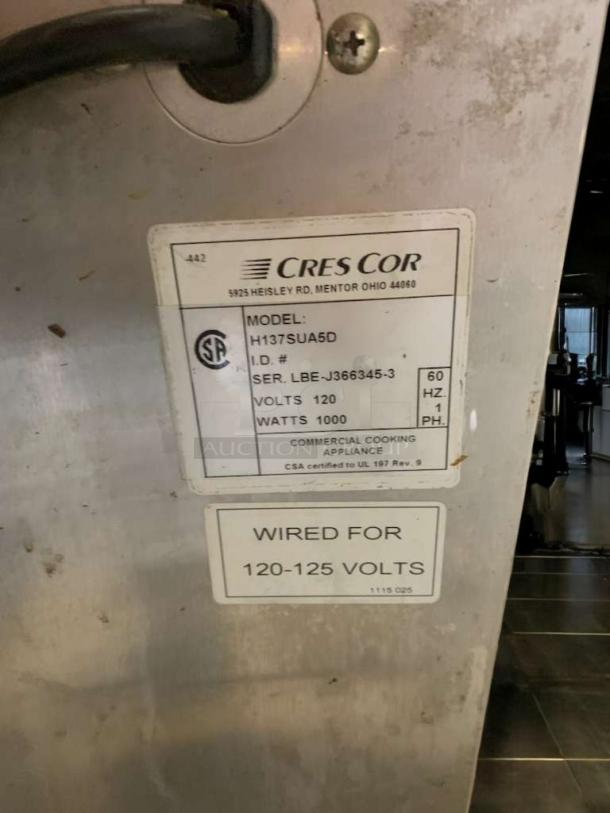 Cres Cor H137SUA5D hot holding cabinet, pristine condition, 120V, fully tested. Label indicates 1000 watts, CSA certified.