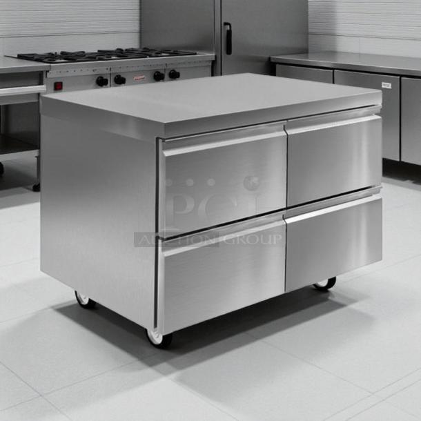 Delfield D4448NP 48" flat top undercounter refrigerator with 4 drawers, in great condition, tested and working.