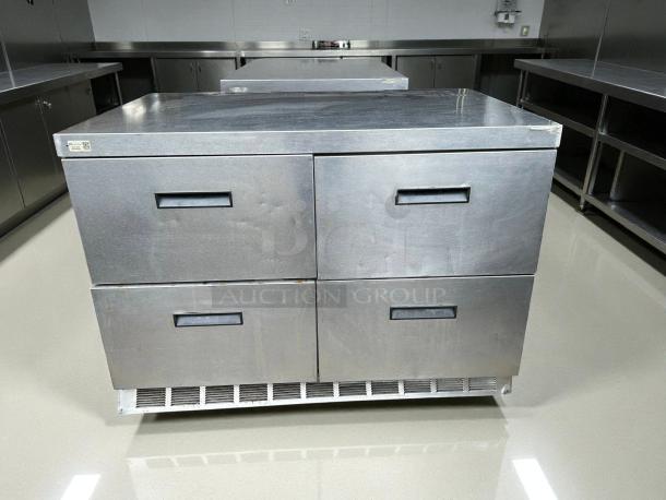 Delfield D4448NP 48" flat top undercounter refrigerator, 4 drawers, stainless steel, tested and working, great condition.