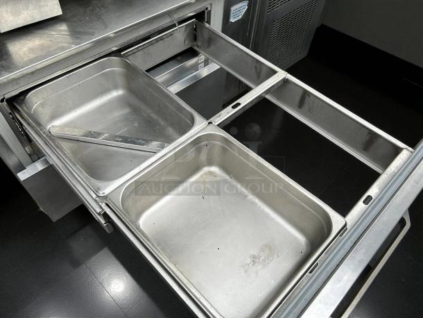 Randell FX-2WS-290 Chef Base, 43 1/4", 115v, two drawers open, stainless steel, tested and working condition.