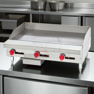 Brand new American Range AETG136XT-100 36" countertop griddle with 3-T-stat controls, 1" plate, stainless steel body.