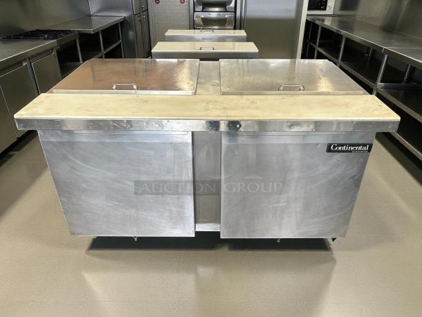 Continental SW60N24M 60" 2-Door Mega Top Refrigerated Sandwich Prep Table in excellent condition, tested and working.