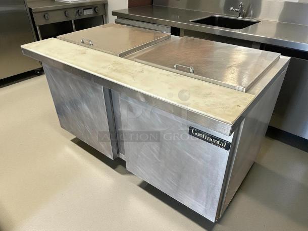 Continental SW60N24M 60" 2-Door Mega Top refrigerated sandwich prep table in excellent condition, tested and working.